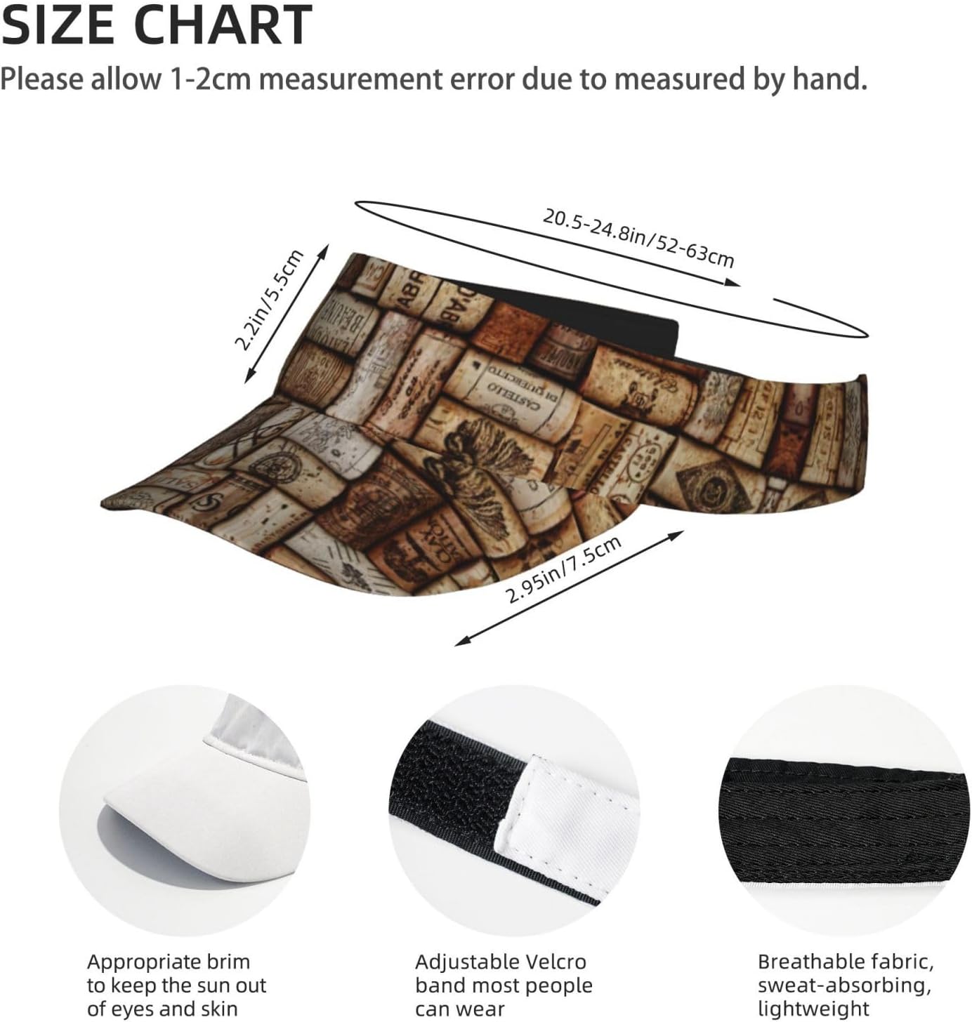 Wine Cork Print Sports Sun Visor Hats,Adjustable Sun Caps for Men Women Adults Lightweight