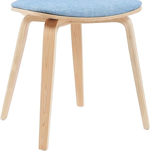 Miniatura 7 de Armen Living Jaguar Mid-Century - Silla de comedor con asiento tapizado de tela azul claro y acabado de madera de roble estampado