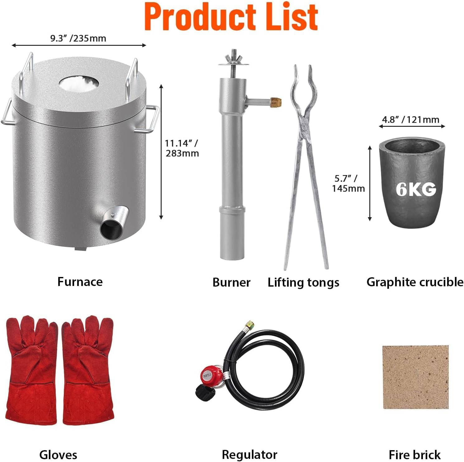 Horno de fusión propano 6 kg con crisol y Pinzas - Kit fundición Acero Inoxidable para Metales Preciosos