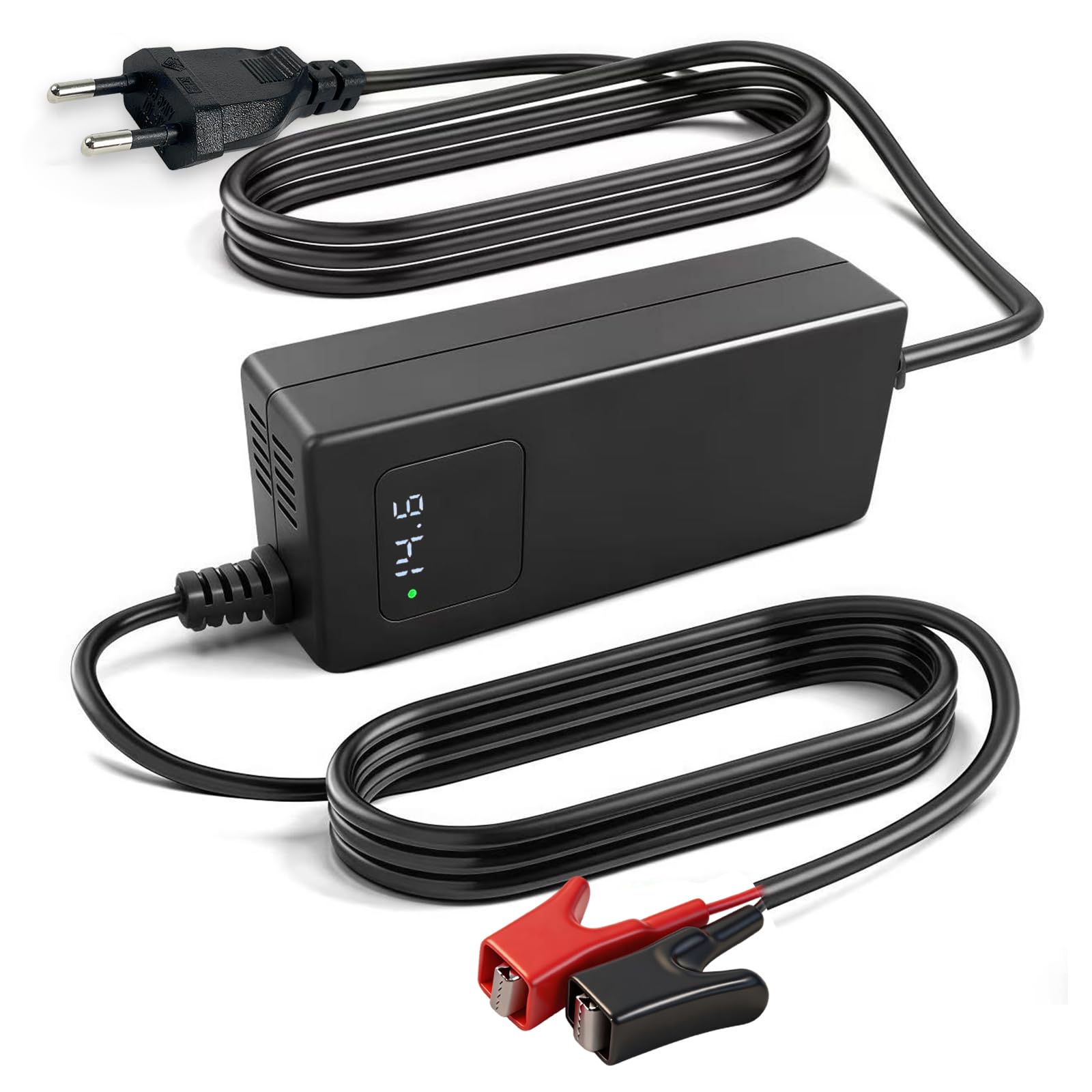 LiFePO4 Ladegerät 14,6V 5A mit Krokodilklemmen - 12V Lithium Akku mit LED Display