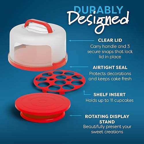 Miniatura 5 de Porta magdalenas con tapa y asa + placa de soporte para pasteles con cúpula  Soporte redondo de 10 pulgadas para pasteles con tapa  Contenedor de