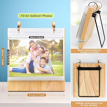 ZEEYUAN 4x6 Flip Photo Album on Stand and 4x6 Acrylic Flip Photo Album with U-shape Base