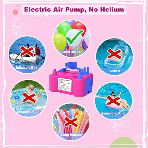 Miniatura 6 de ID IDAODAN - Bomba eléctrica para globos, máquina infladora de globos portátil, bomba de aire para globos con boquilla doble, color rojo rosado, 110