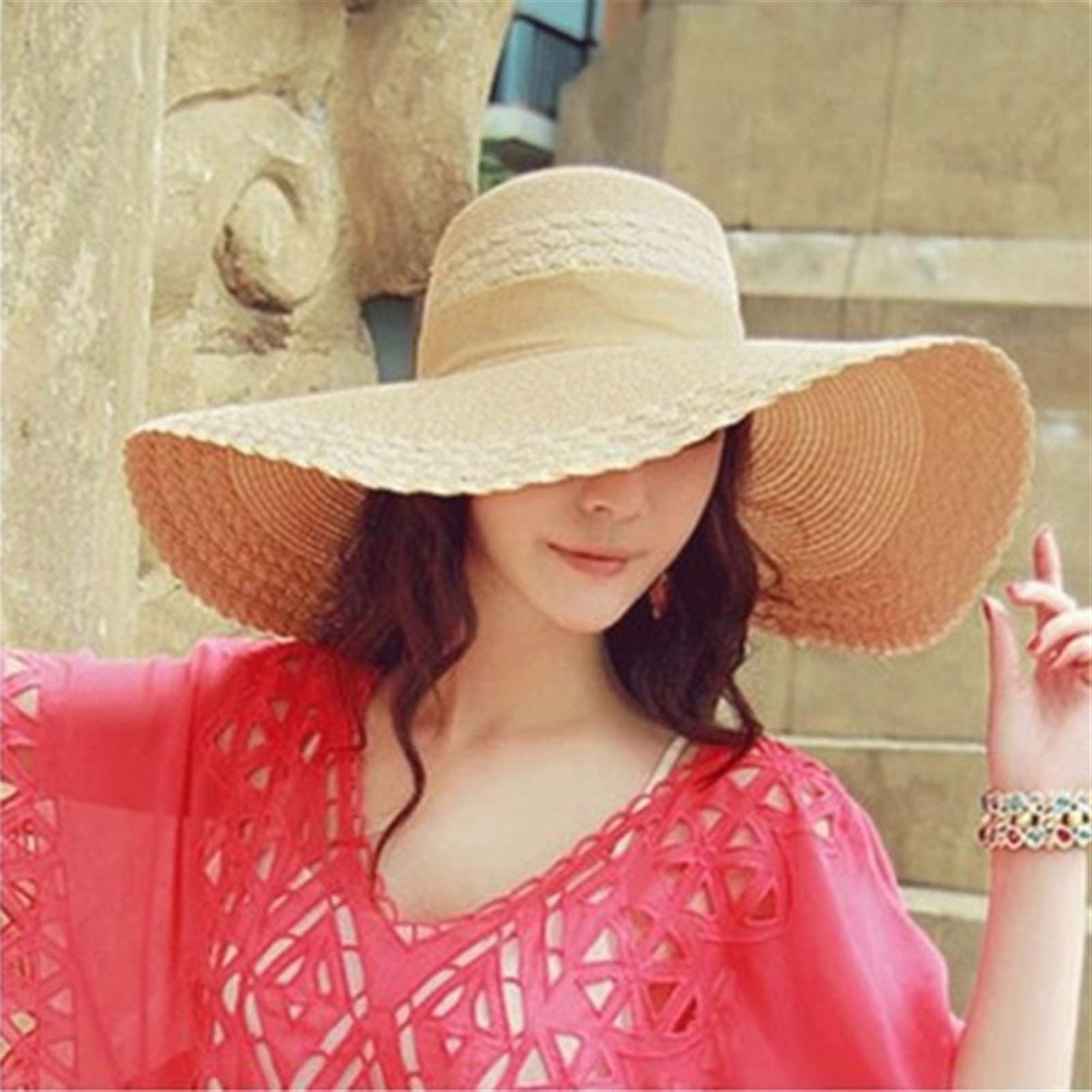 Chapeau D'été En Paille Naturelle à Large Bord – Fait Main, Ruban Lacet, Protection UV, Pour Plage, Voyage