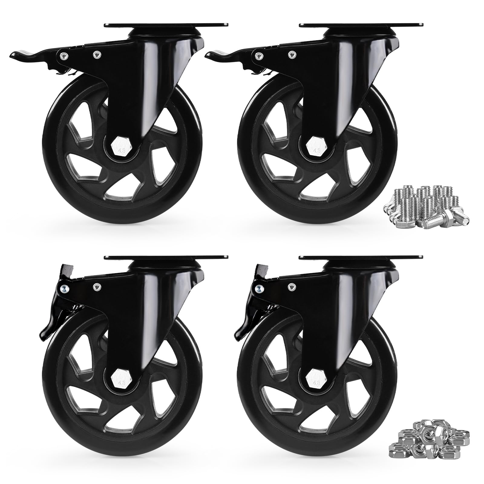 Ruedas giratorias, Juego de 4 Ruedas giratorias de Alta Resistencia de 5 Pulgadas, con Bloqueo, para carros, Muebles y Bancos de Trabajo, Color Negro.