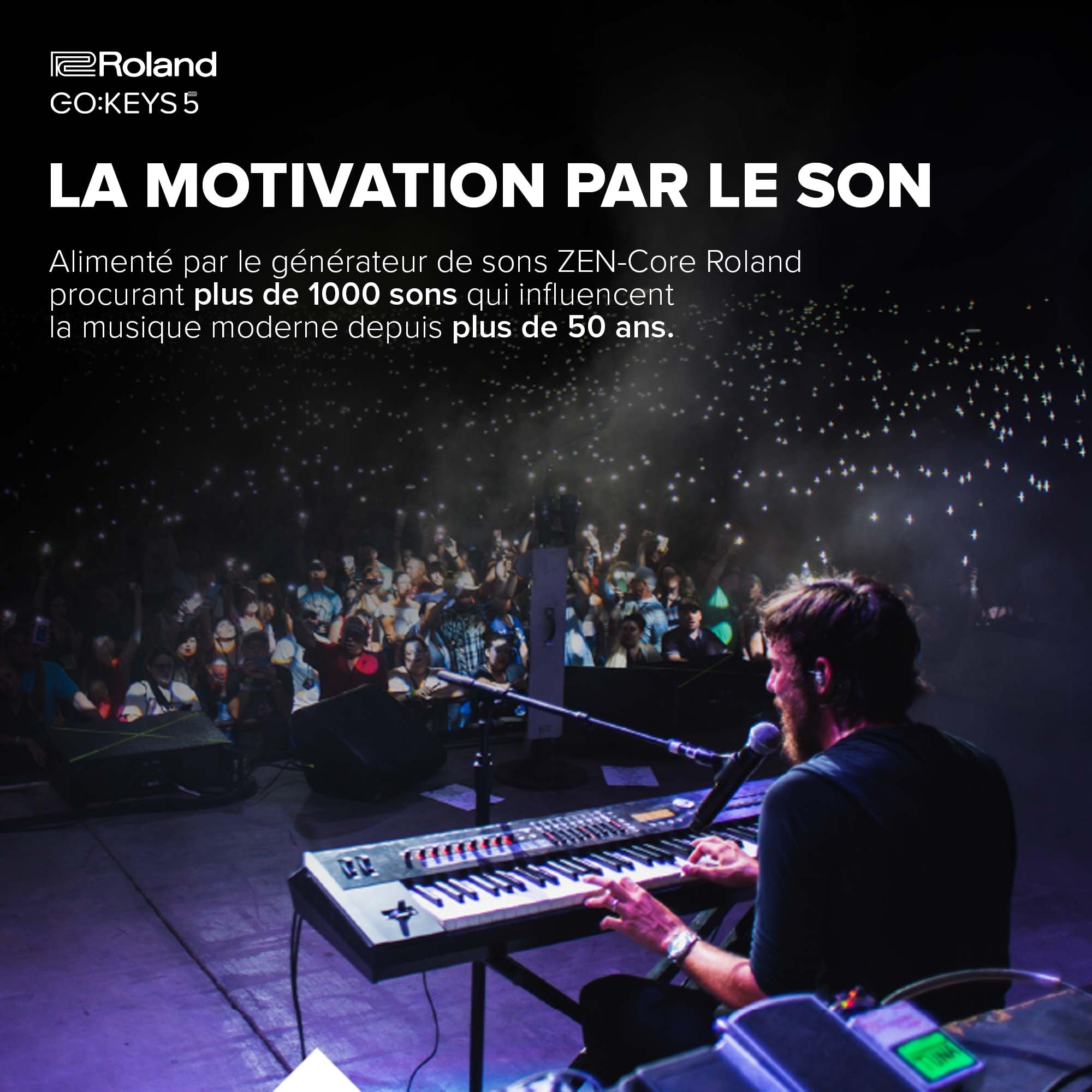 Clavier de création musicale GO:KEYS 5 Roland | Clavier à 61 touches | Générateur ZEN-Core avec plus de 1000 sons intégrés | Haut-parleurs stéréo | Entrée micro – Blanc