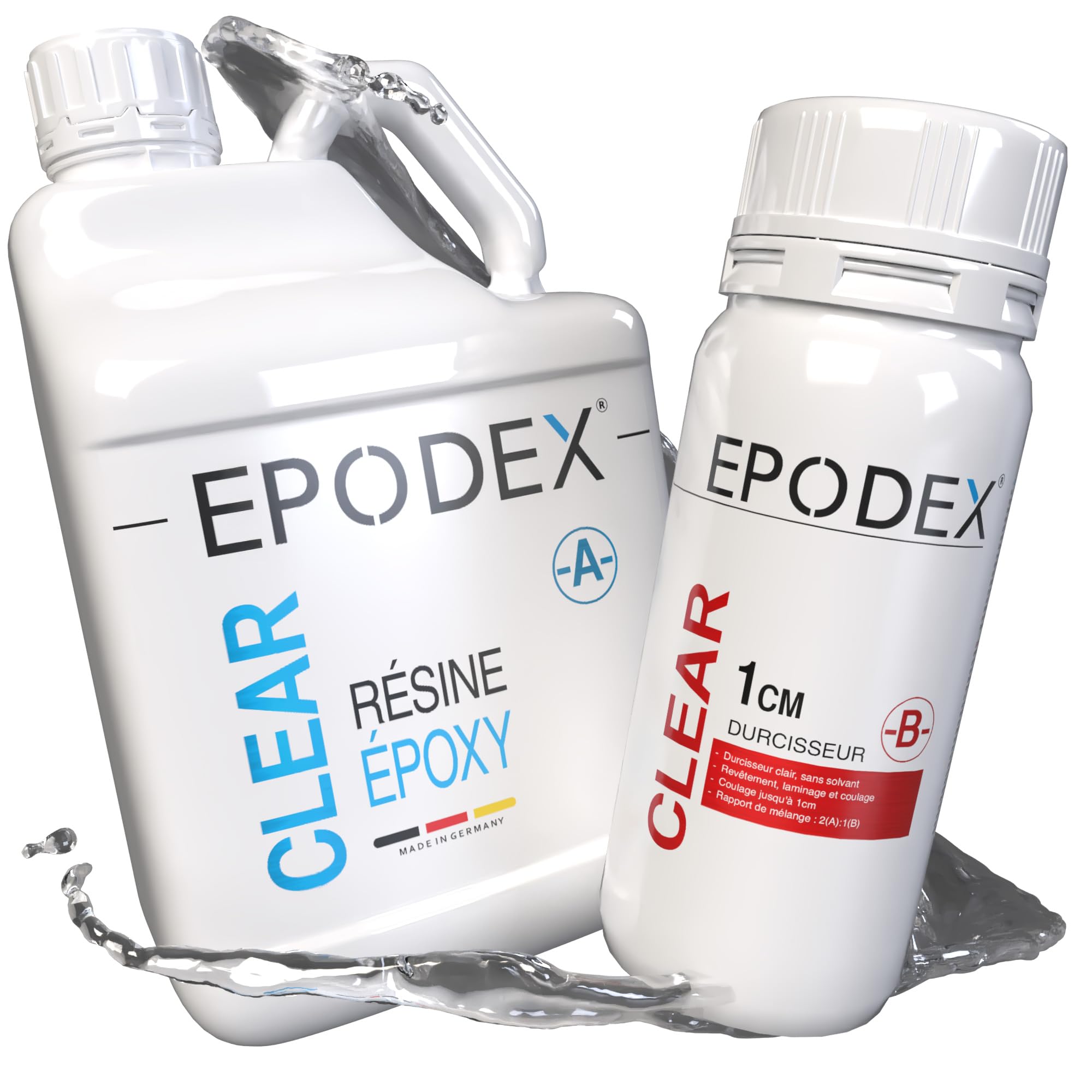 EPODEX ECO, Résine époxy jusqu’à 1cm, CLEAR - Transparent, 1,5kg | Kit transparente, Avec ou sans pigment, Pour revêtement, stratification, réparations, arts et artisanat