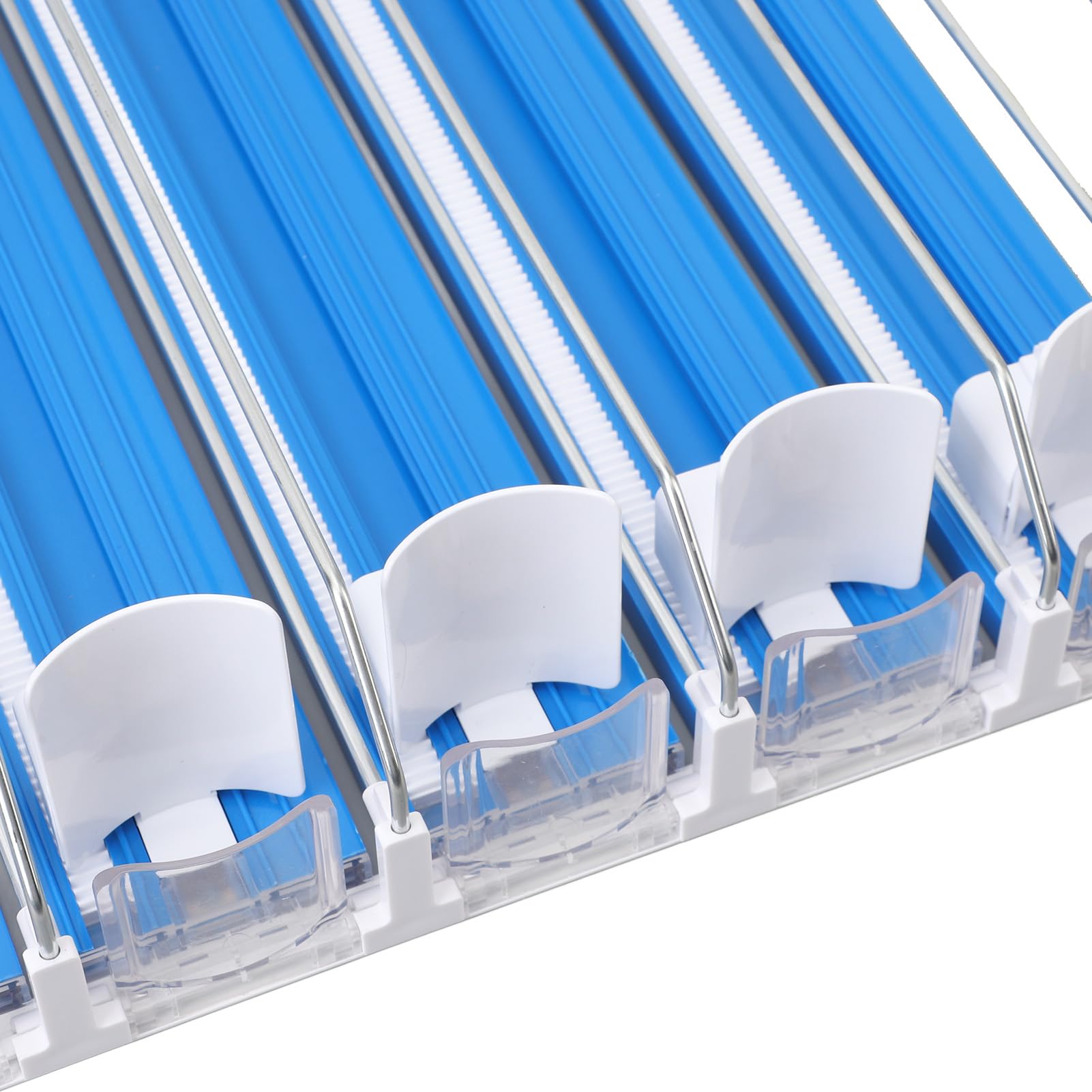Organizador de bebidas para frigorífico, dispensador de refrescos ajustable de 6 filas ABS, fácil carga, dispensador de latas de refresco deslizante para bebidas (Azul)