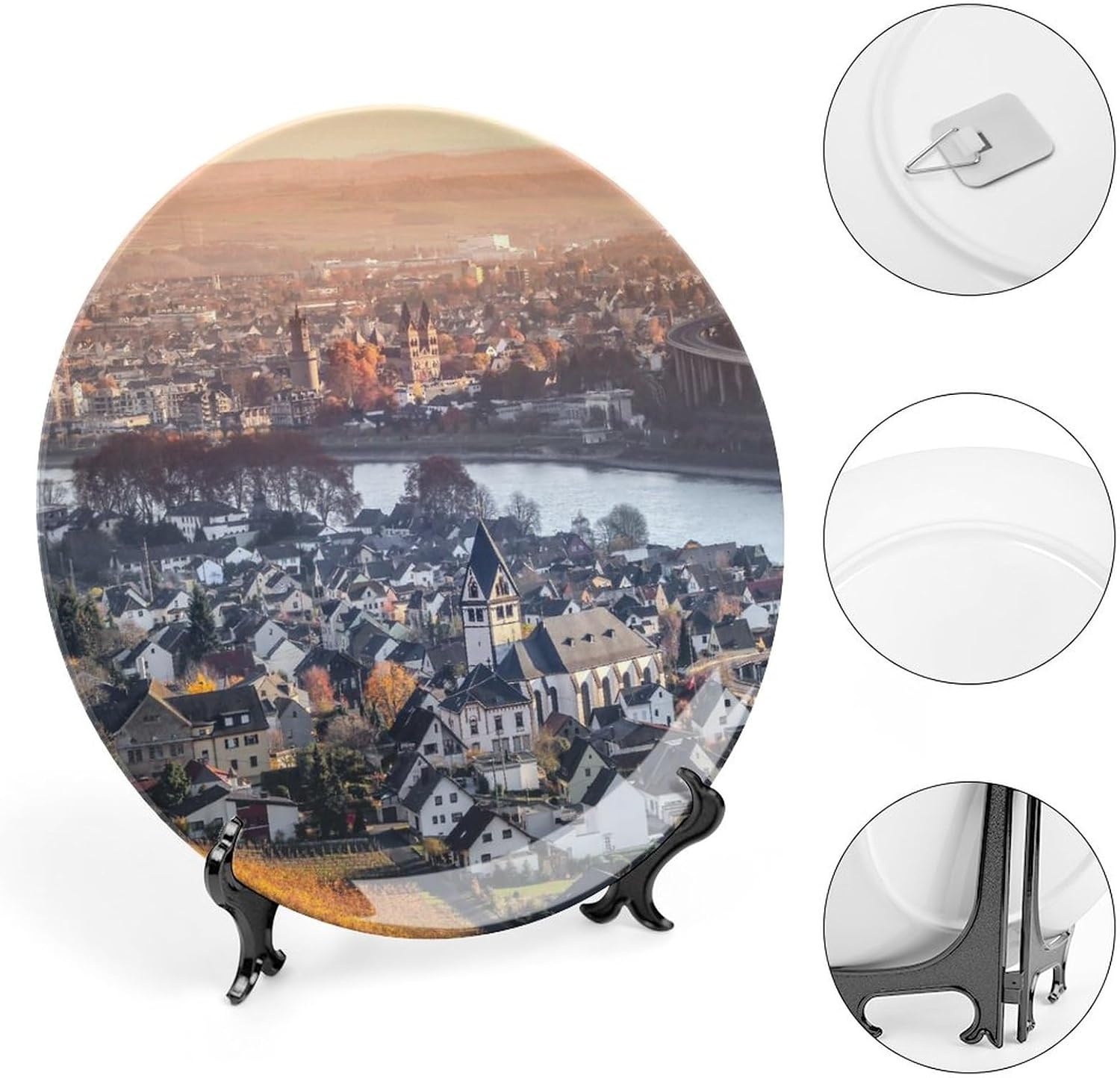 Autumn Nature Landscape Decorative Plate for Wall Hanging Display Ceramic Plates with Stand Porcelain Dinner Plate Home Office Table Wall Decor Ornaments Thanksgiving & Christmas Gift 10"