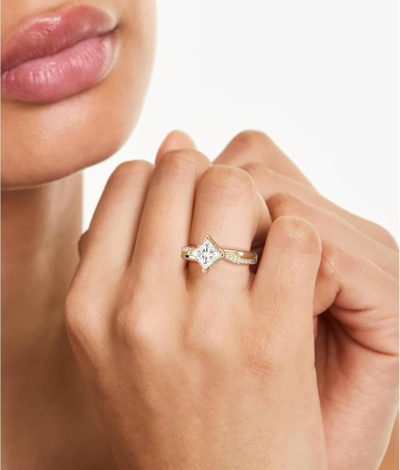 1-5 Carat Princess Cut Twisted Pavé Kite Engagement Ring D color VVS1 purity 10K 14K 18K Solid Gold & 925 Sterling Silver Engagement Rings for Women Wife Wedding Rings Gifts