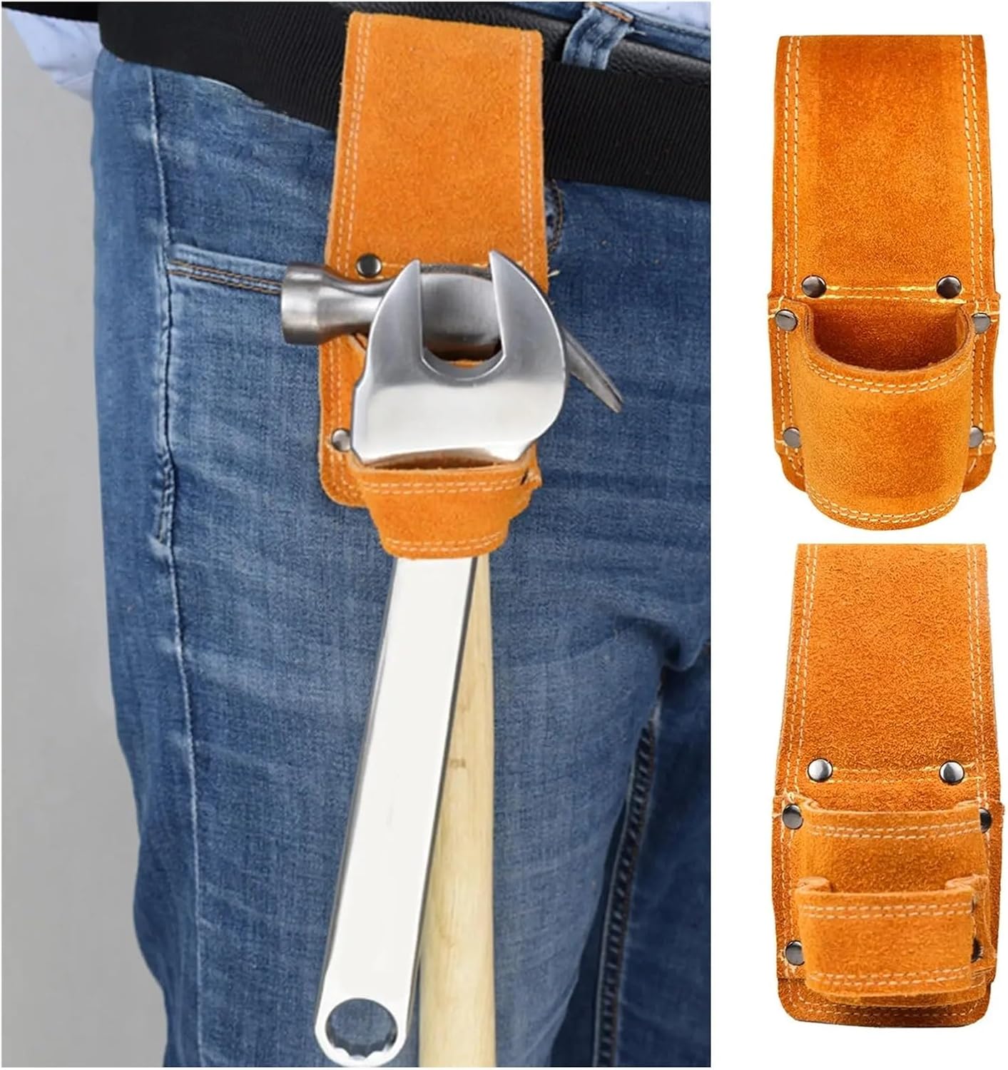 2 Pcs PU Leather Hammer Holder Organizer Wrench Storage Loop Rack Pocket Sheath Holster Tool Belt for Woodworking