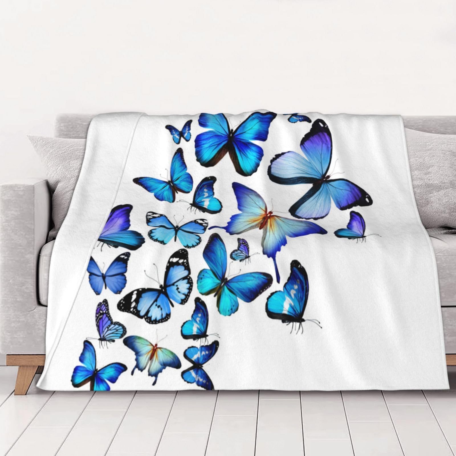 Couverture en flanelle cadeau pour femmes et hommes grand plaid papillon bleu chaud