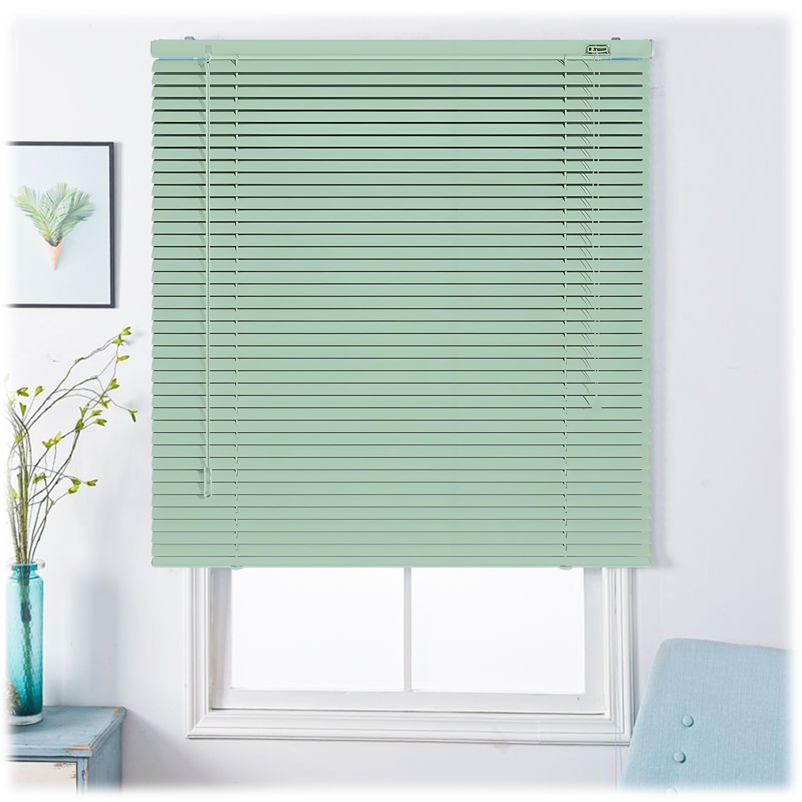 Aluminium Metal Venetian Blinds for Indoor Windows, 25mm Slat Bathroom Privacy Window Shades, Horizontal Blackout Curtains Home Office 40/60/80/90/100/110/120/130/140/150/160cm W(Green)