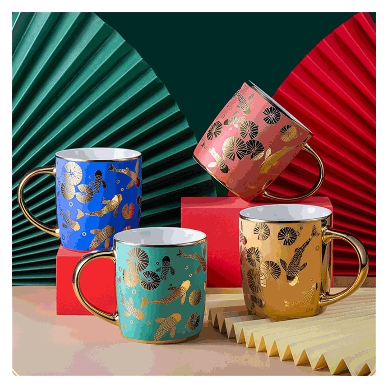 Tazza Tazza da caffè in ceramica dorata in rilievo 350ML Tazza da caffè in porcellana classica in stile cinese classico Tazza multifunzionale Tazza da bere-4 colori bar (Color : Yellow)