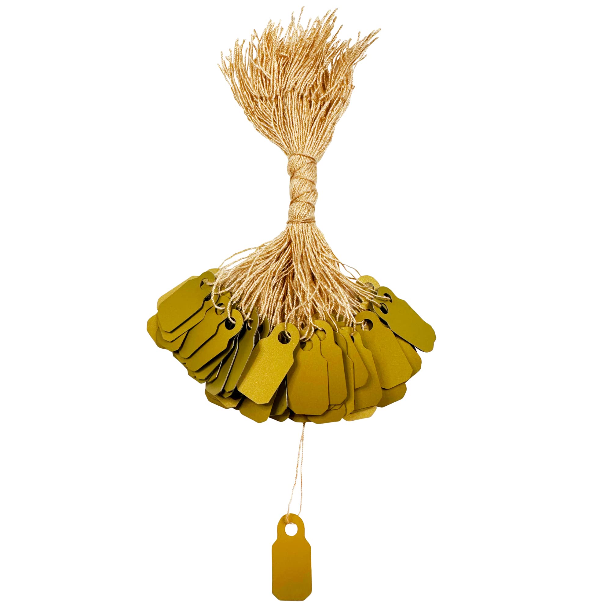 CuteBox Company Gold Plastic 100pc 5/16" x 3/4" Jewelry String Tags for Marking, Price, Label Display Tags for Crafts and Gifts, Clothing, Rings,