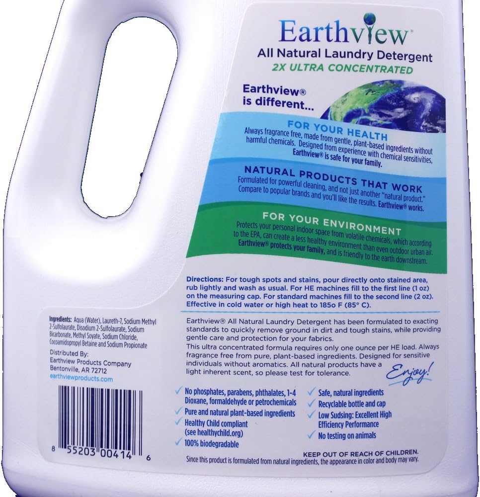 Liquid Laundry Detergent, Fragrance Free, 2 pk/ 50 oz- Designed for Environmental Sensitivities (MCS, EI, MI) Sensitive Skin, Unscented, Free & Clear, Natural, Eco-Friendly, Hypoallergenic)