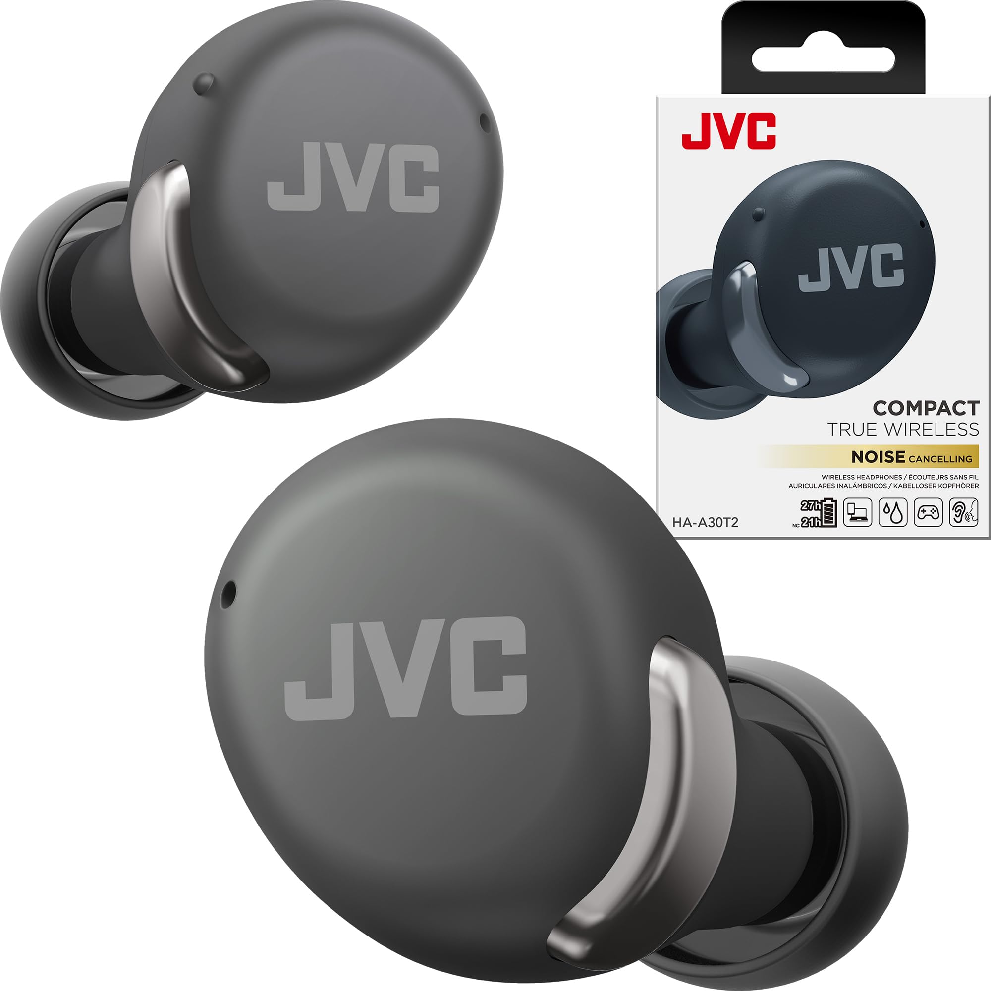 JVC True Wireless Compact Earbuds – Active Noise Cancelling Bluetooth  Ear Buds Headphones for iPhone, Android 27 Playback, Low Latency