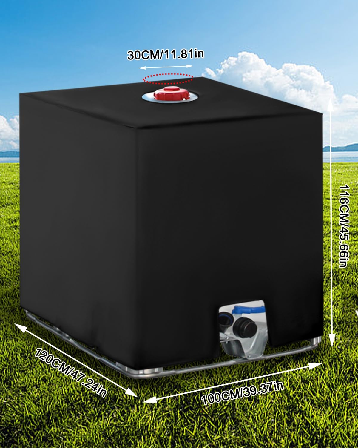 Jissta 2PC Bache pour Cuve IBC 1000L, Bâche Recuperateur d Eau de Pluie, Anti-UV Anti-Poussière Bache de Reservoir d'eau, Couvercle Housse de Protection Cuve 1000l, 116 x 100 x 120 cm, Noir