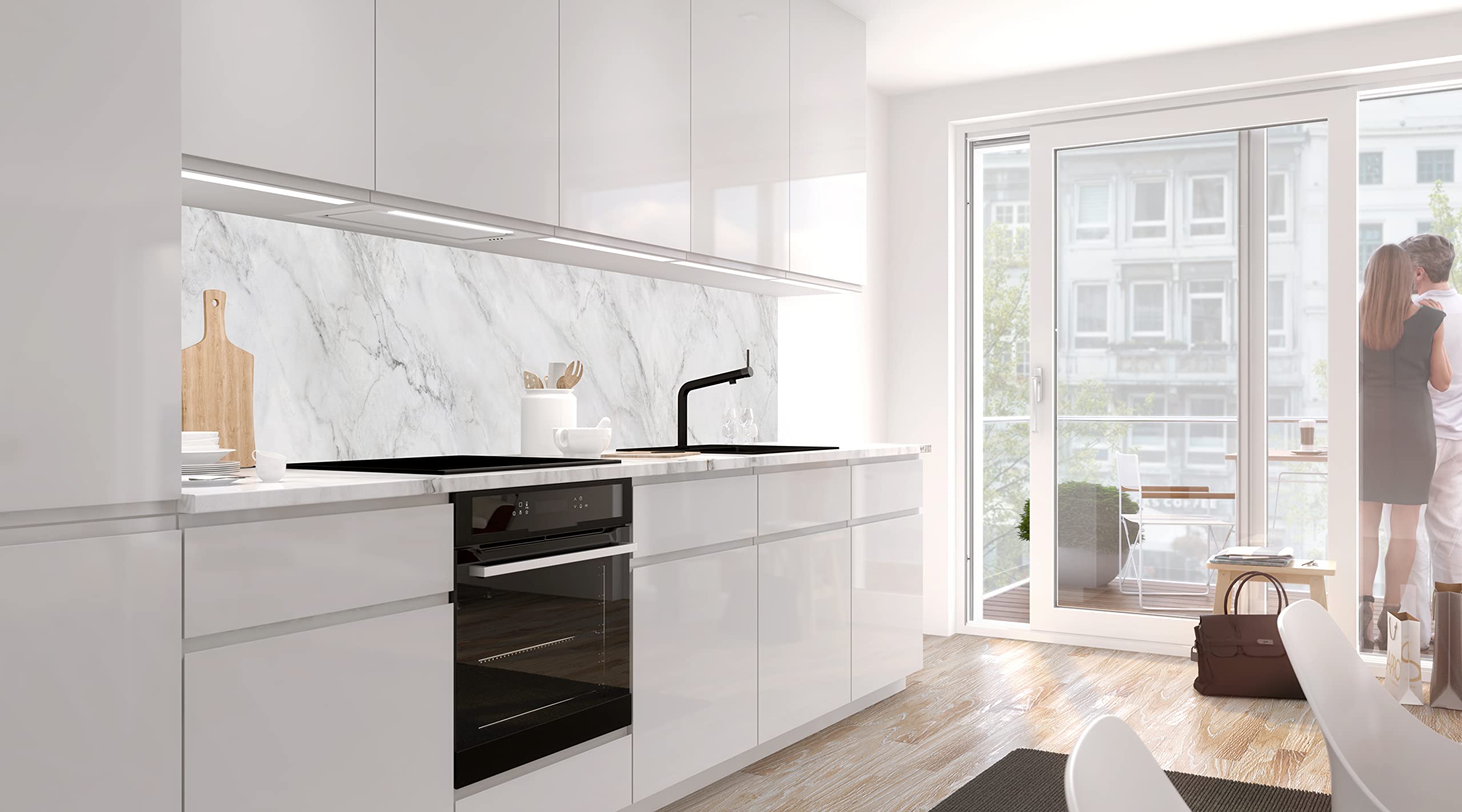 INNO STICKERS 10 Pannelli Adesivi Effetto Marmo Bianco Carrara - 30,5x61 Cm, Acrilico Impermeabile Per Cucina