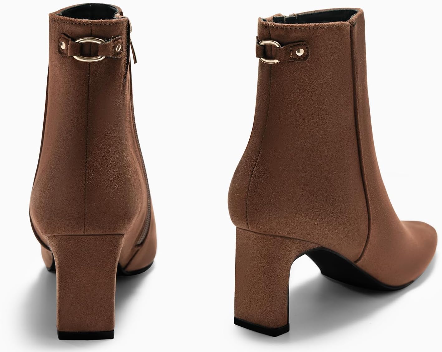 Coutgo Womens Ankle Boots Chunky Heel Closed Toe Booties Side Zipper Winter Dress Shoes - Image 5