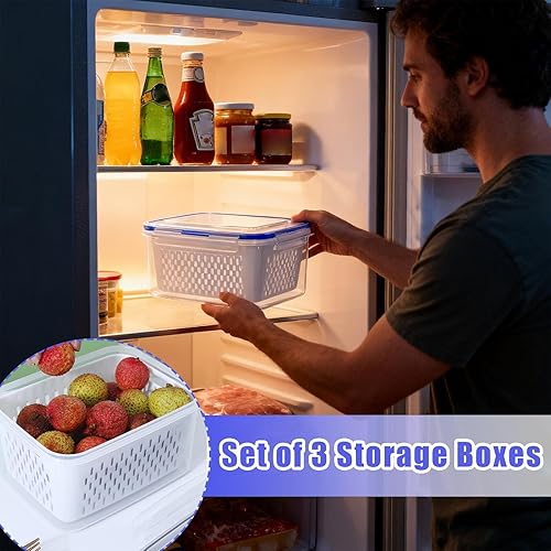 Miniatura 6 de Fruit Saver Containers for Fridge - Food Organizer with Removable Colander - Meal Prep Box - for Microwave Freezer Fridge Kitchen Meal Prep Pantry