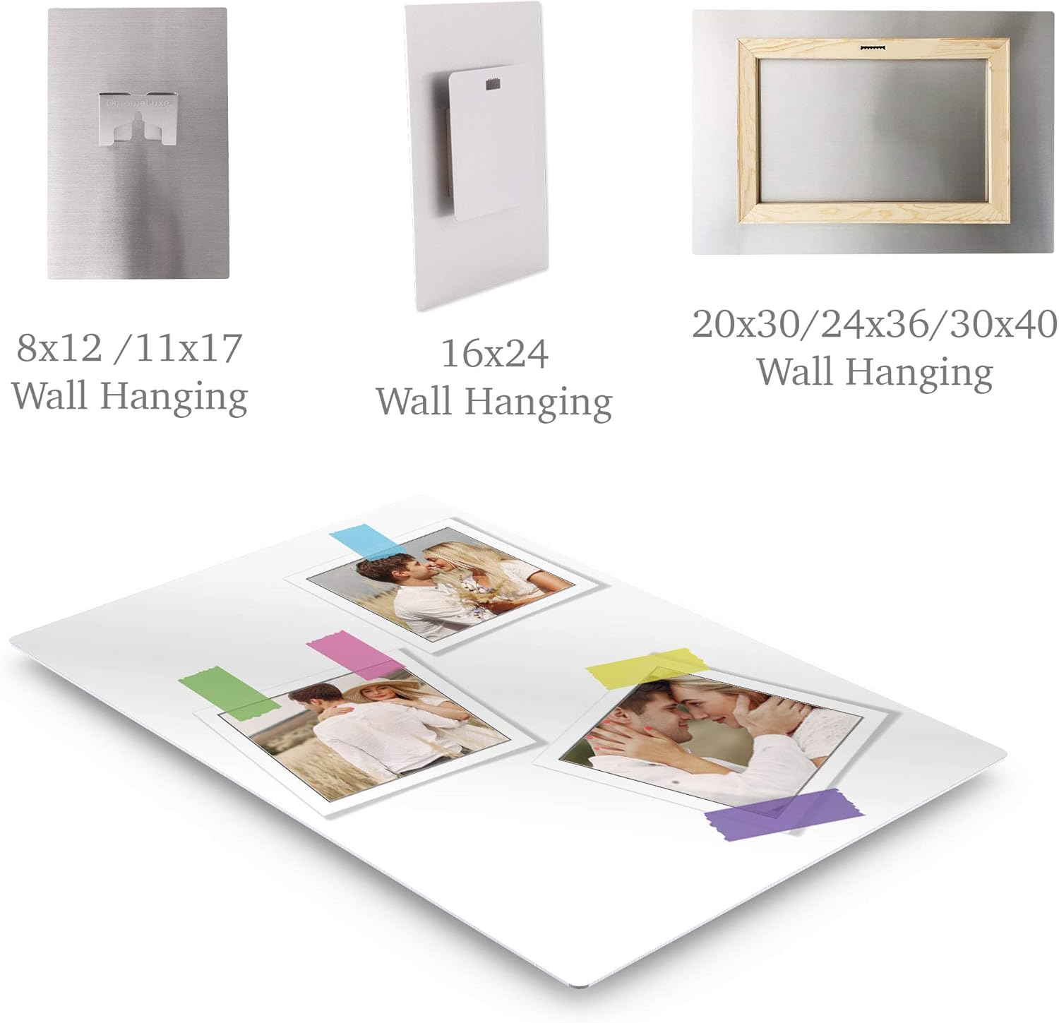 Smile Art Design Custom Metal Print with 3 Images Polaroid Collage Picture Frame Personalized Gift for Wedding or Bridal Decoration - 12x8 inches