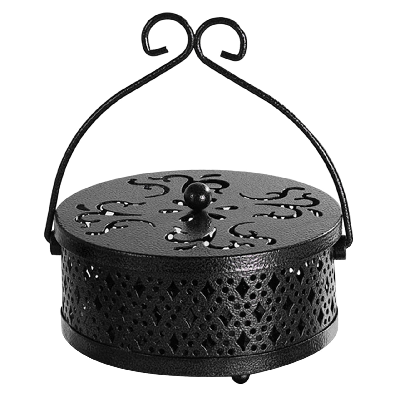 Xdyyjrasa Mosquito Coil Holder - Retro Bronze Metal Incense Burner with Lid & Handle, 20x15cm for Home Garden, Black