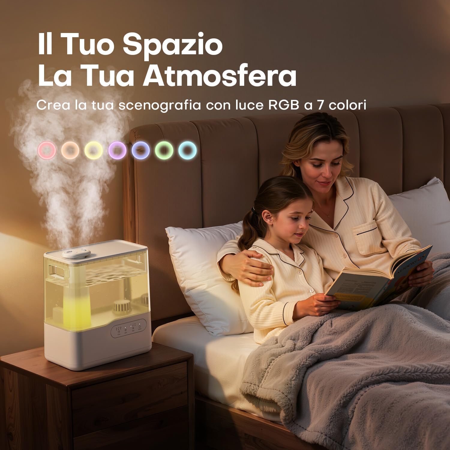 AROEVE Umidificatore Ambiente 5L, Ultrasuoni Nebbia Fredda Top-Fill Umidificatore con Diffusore Aromi, Luci Ambientale, Timer, 36H/25dB Silenzioso Umidificatore per Casa ufficio Bambini Piante