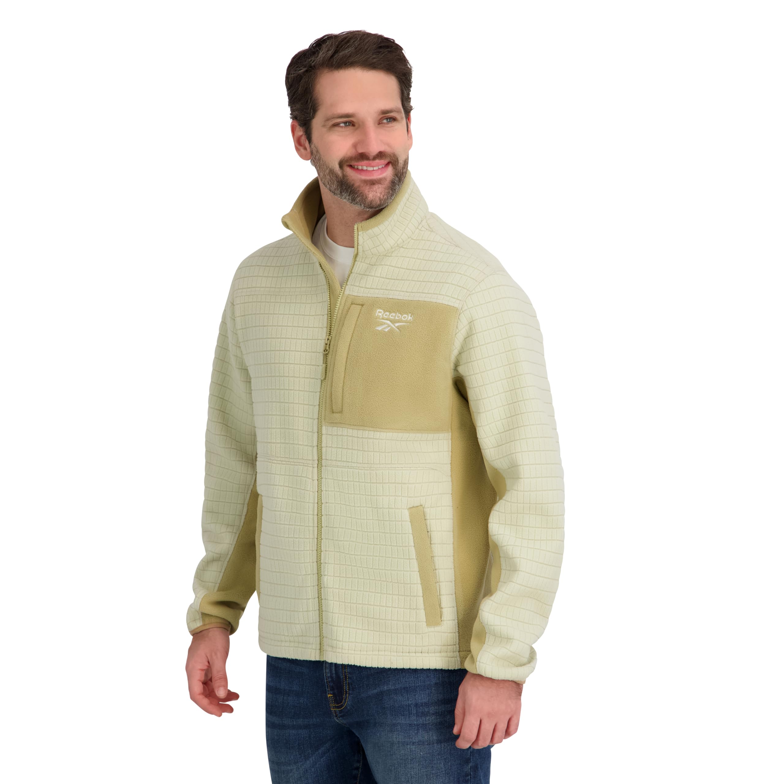 Reebok Men's Mock Neck Zip-up Grid Polar Fleece Shell Jacket