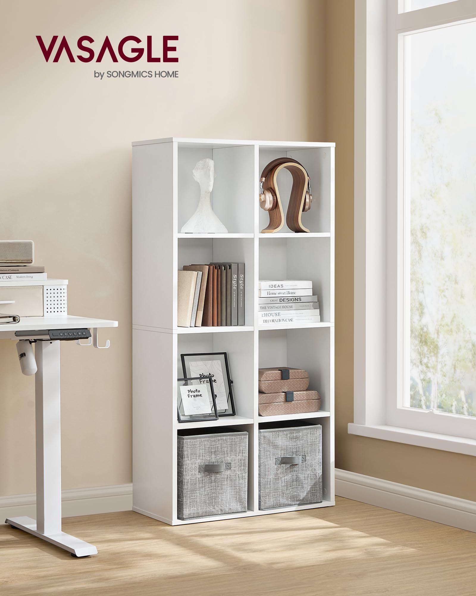 VASAGLE CUSTOS Collection - Bibliothèque en Bois, Étagère de Rangement, Meuble de Rangement Cube, 65,8 x 30 x 130 cm, 1 Pièce, pour Salon Bureau, Blanc CUSTOS LBC024WTV2