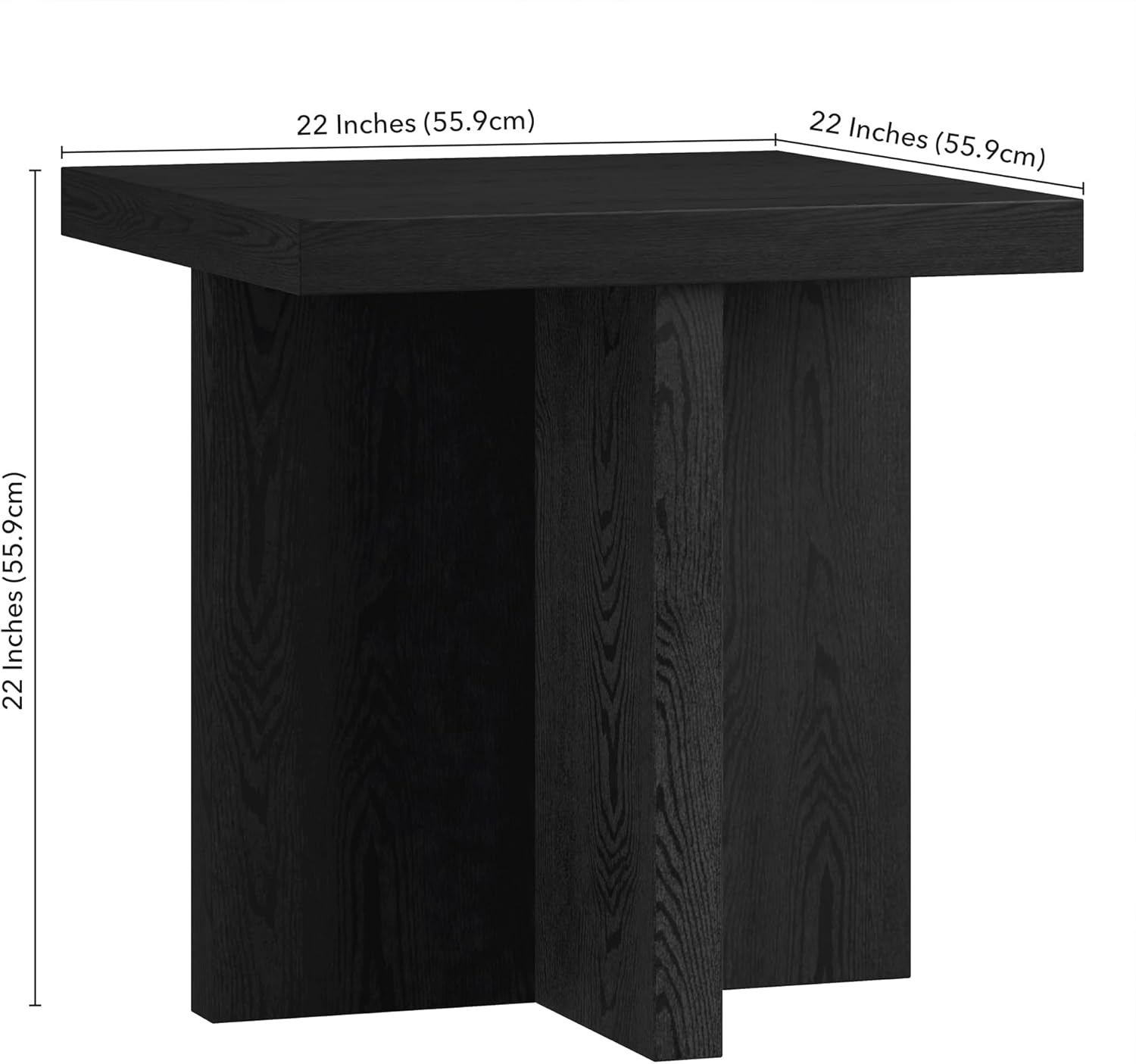 Henn&Hart 22" Scandinavian Square End Table, Side Table, Nightstand with X-Base for Living Room, Office, Family Room, or Bedroom, Black Grain