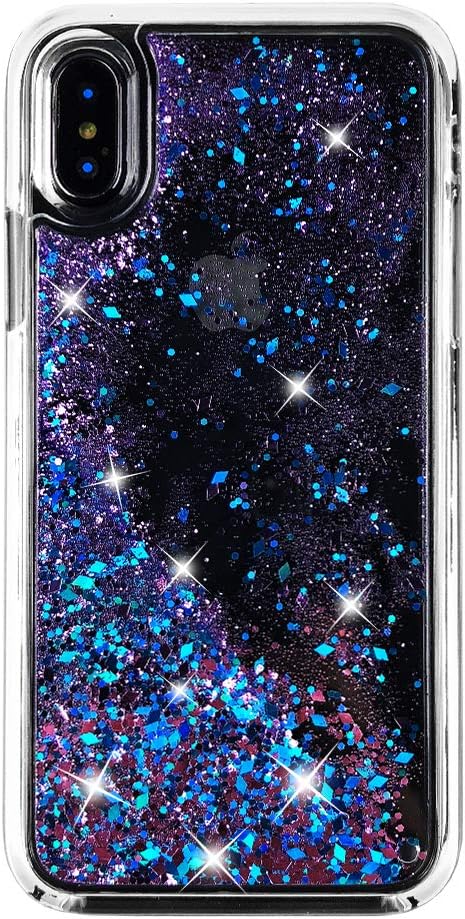 uCOLOR Purple Blue Glitter Case Compatible for iPhone Xs/X Waterfall Liquid Sparkling Quicksand Clear Protective Case Compatible for iPhone XS/X/10(5.8")