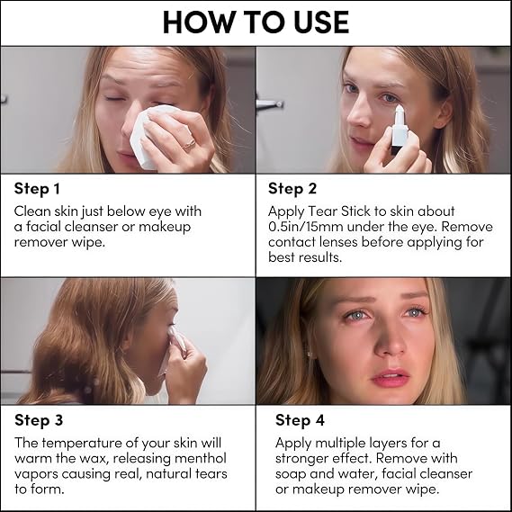 Tear Stick,Professional Tear Stick for Actors,Fast Acting Crying Tool,Crying Effect Makeup Tool,Creates Natural Looking Tears,Easy to Apply & Remove,Natural Foundation Sticks,Quick Cry Effect,Portable