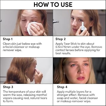 Tear Stick,Professional Tear Stick for Actors,Fast Acting Crying Tool,Crying Effect Makeup Tool,Creates Natural Looking Tears,Easy to Apply & Remove,Natural Foundation Sticks,Quick Cry Effect,Portable