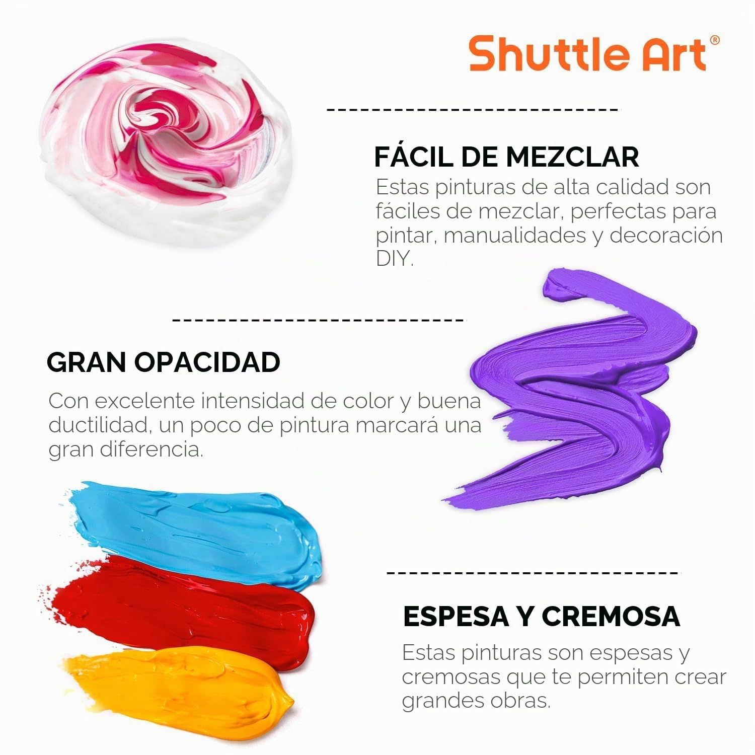 Shuttle Art Pintura Acrílica (250ml), Set de 18 Colores de Acrilicos en Botella, Acrylic Paint no Tóxico, Acrilicos para Pintar para Artistas Principiantes, Pinturas Acrilicas para Lienzo Cerámica