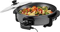 OVENTE SK11112B 12-Inch Electric Skillet: Nonstick 1400W Frying Pan, Adjustable Temp 200-450°F, Tempered Glass Lid, Cool-Touch Handles - Black
