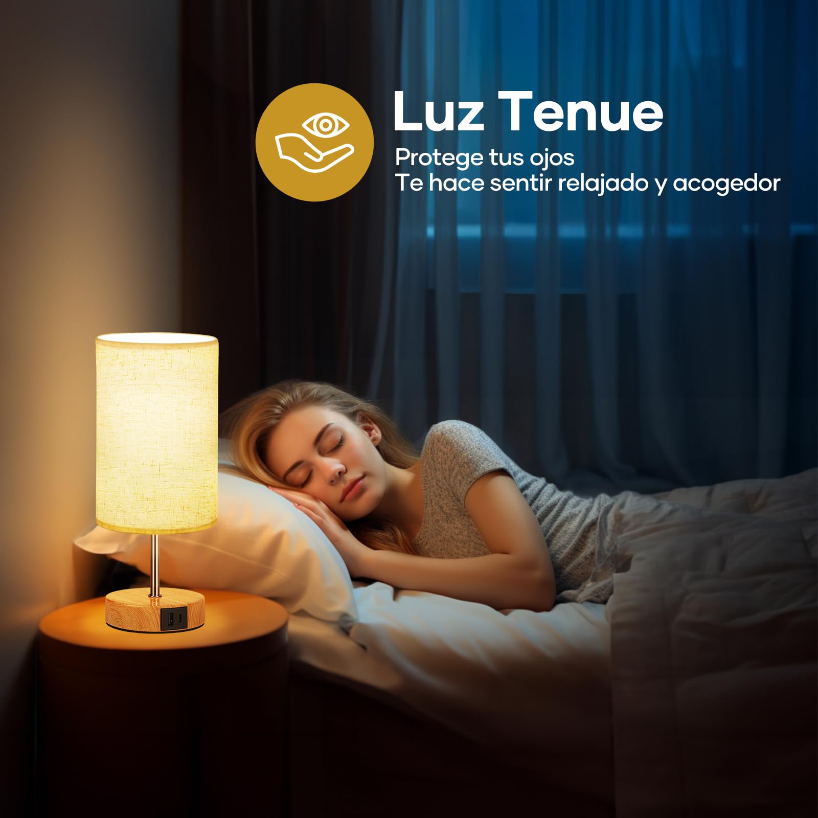Suright 2 Piezas Lámparas de Mesita de Noche Táctil Regulable, Lámpara de Noche con Puertos de Carga USB A+C, Lámpara de Mesa Pequeña para Dormitorio Salón (Bombilla Incluida)