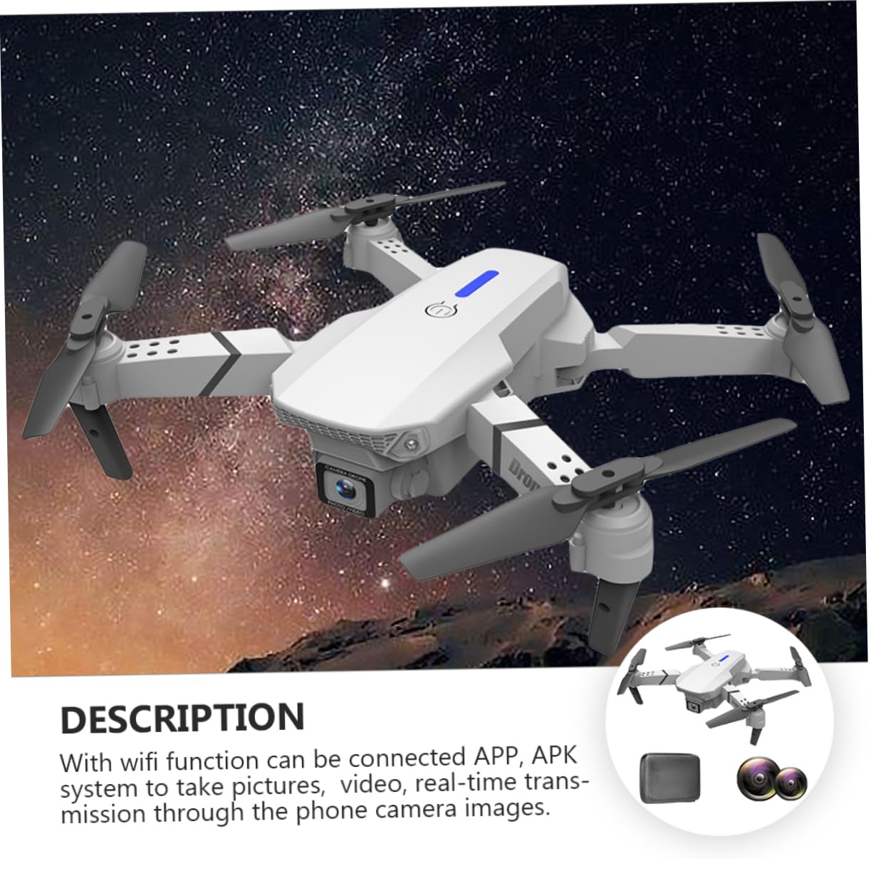Dron Plegable E525 Doble Cámara 4k y Cuadricóptero | Transmisión en Real, Vuelo Estable, Blanco, Plástico, Batería Lipo 3.7v 1800mah