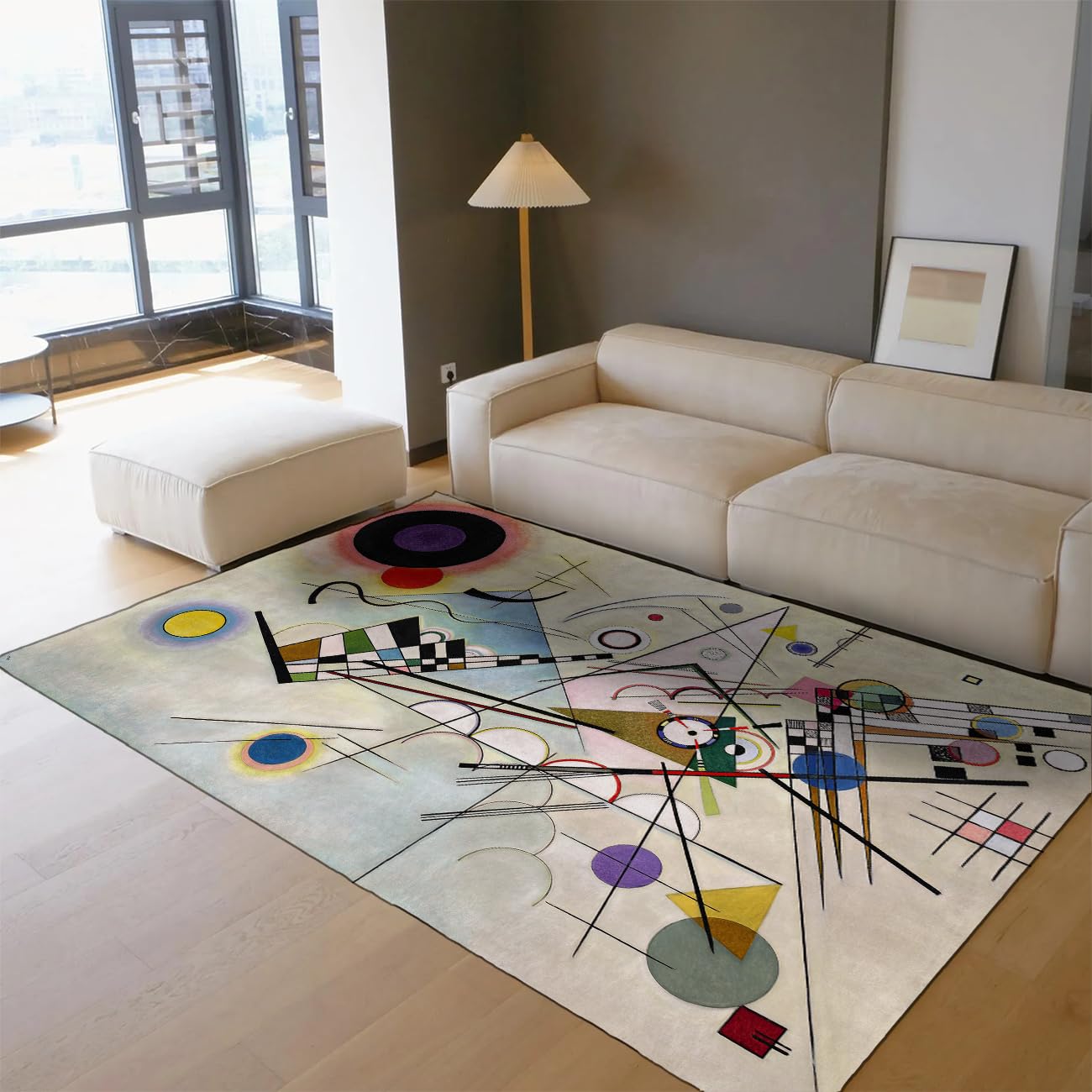 Tapis de sol à poil bas lavable au motif d'art géométrique