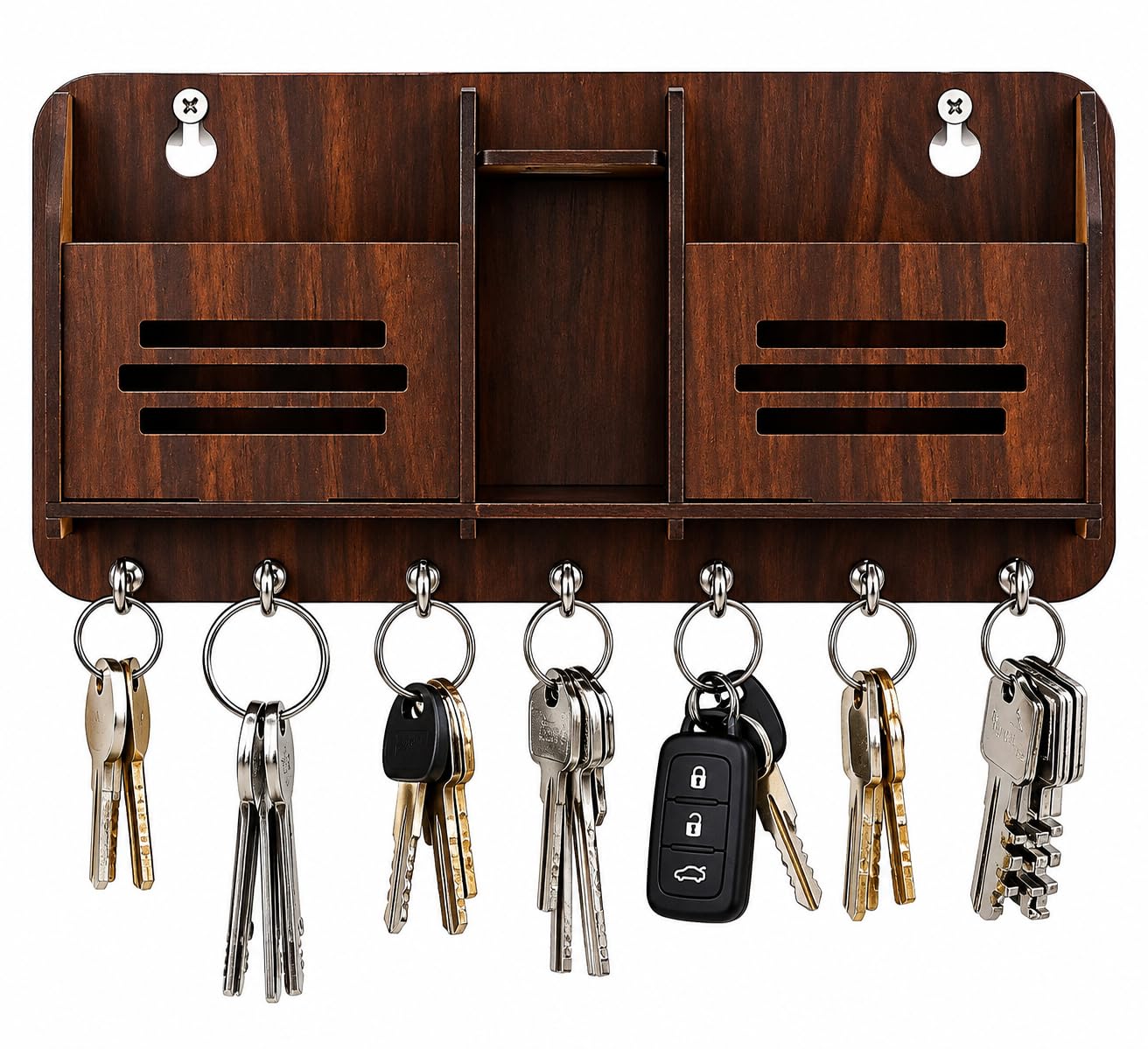 CAPIO ART Wooden Key Holder - 7 Hooks & Mobile Storage -6