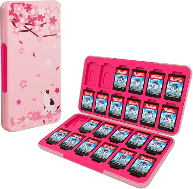 Switch Game Card Case Compatible with Nintendo Switch Game & Micro SD Card , 24 Slots Storage Holder with Soft Lining, Switch/Switch OLED Cartridge Game Case with Magnetic Closure (Sakura)