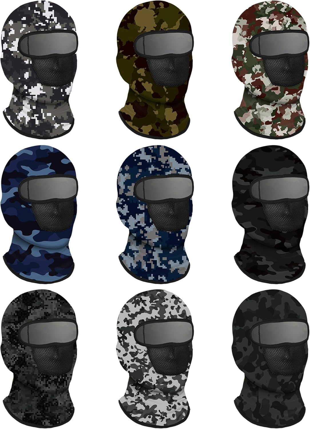SATINIOR 9 Pcs Camo Balaclava Ski Mask Full Face Sun Mask for Men Women Face Cover Breathable UV Protection for Outdoor Sport