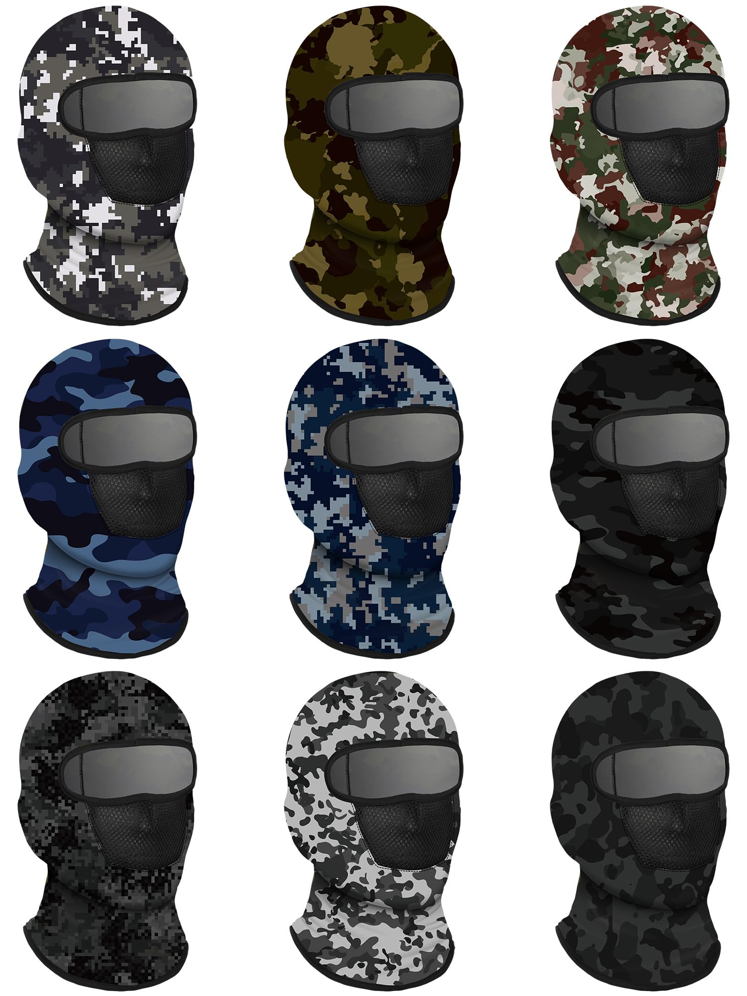 SATINIOR9 Pcs Camo Balaclava Ski Mask Full Face Sun Mask for Men Women Face Cover Breathable UV Protection for Outdoor Sport