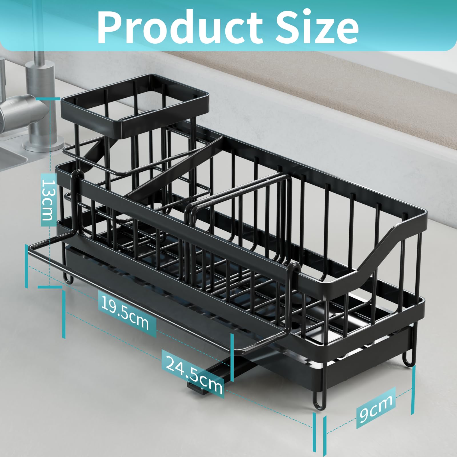 iHomara Spülbecken Organizer Küchen,Schwammhalter,Spülorganizer Edelstahl,Spülmittel Halterung,Sink Caddy Kitchen Organizer,Küchenorganisation Spüle,Spülutensilien Aufbewahrung