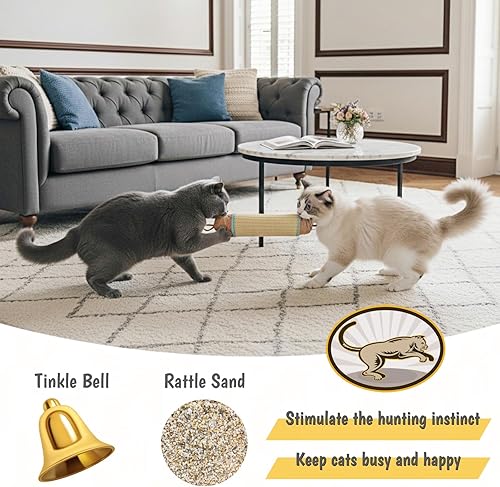 Miniatura 3 de Juguete interactivo para gatos, poste rascador de gato de 10 pulgadas de largo, juguete de sisal natural para gatos de interior (rosa y azul)