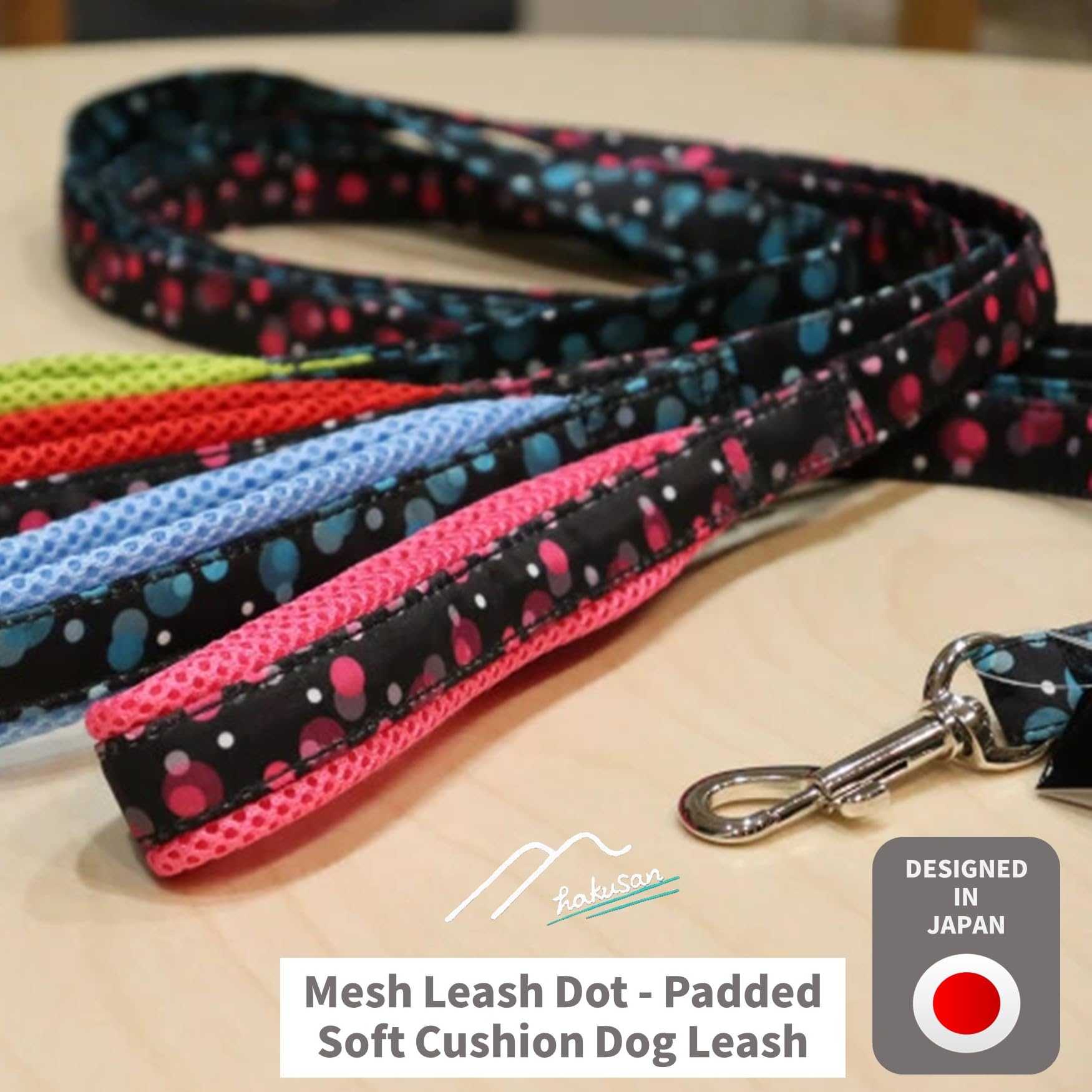 Hakusan Correa de malla Dot - Correa acolchada suave para perro (120 x 2 cm, rosa)