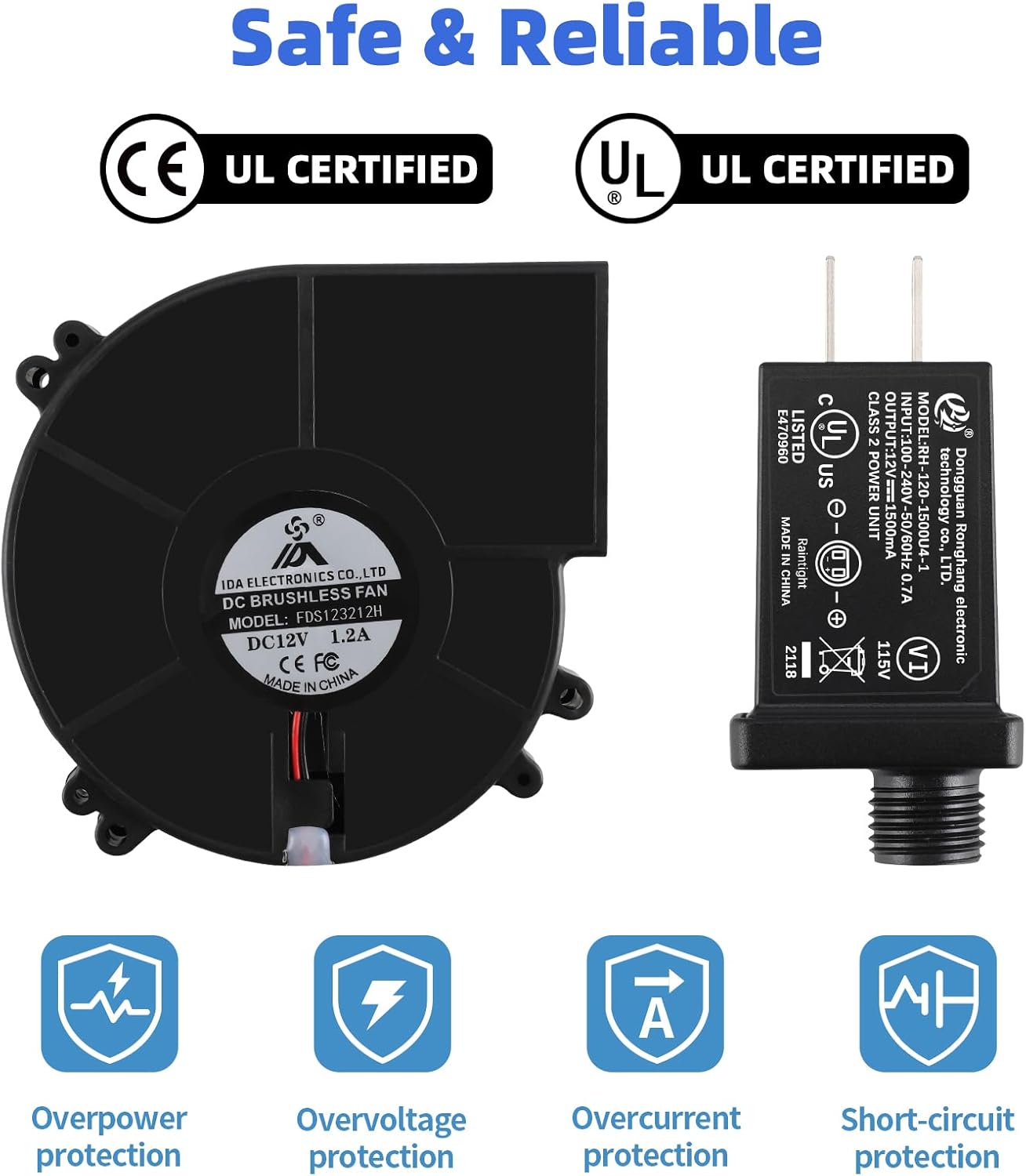 Replacement Blower Fan for Inflatables, 12V 1.2A Air Blower with 7 LED Light Strings and 1.5A Adapter for Christmas Halloween Thanksgiving Yard Inflatables Decorations Outdoor