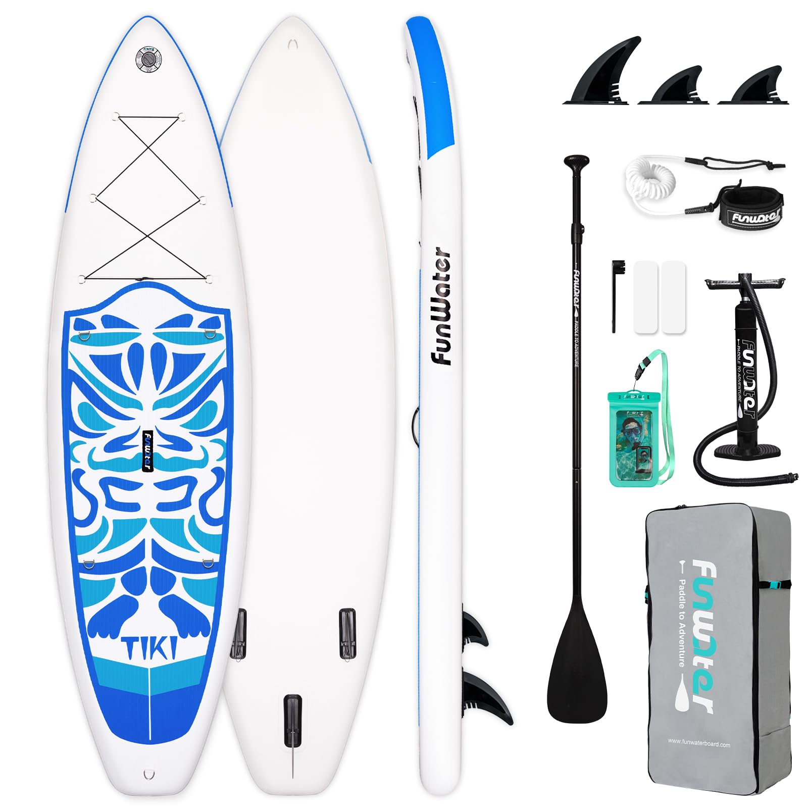FunWater Tavola Gonfiabile Con Pinne,Guinzaglio Di Sicurezza,Pompa A Mano,Pagaia,Zaino Sup,Per Adulti E Ragazzi Di Tutti I Livelli