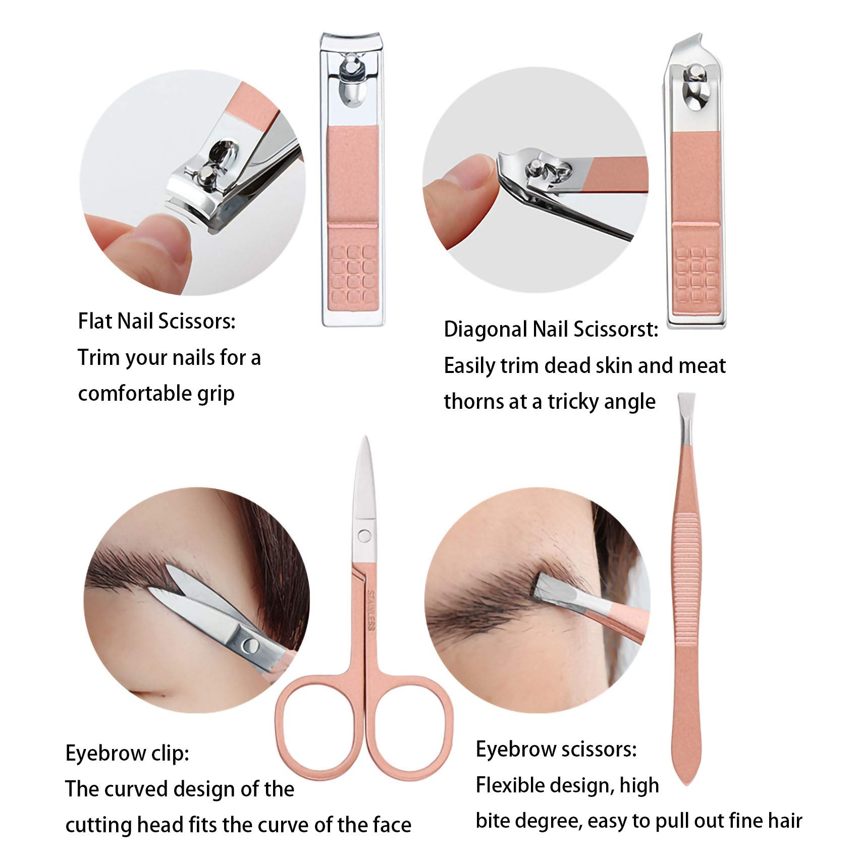 Manicura Pedicura[7 Piezas], Profesionales Manicura Kit, Profesional Cortaúñas, Juego de Manicura de Acero Inoxidable, Tijeras de uñas para Manicura y Pedicura con Caja