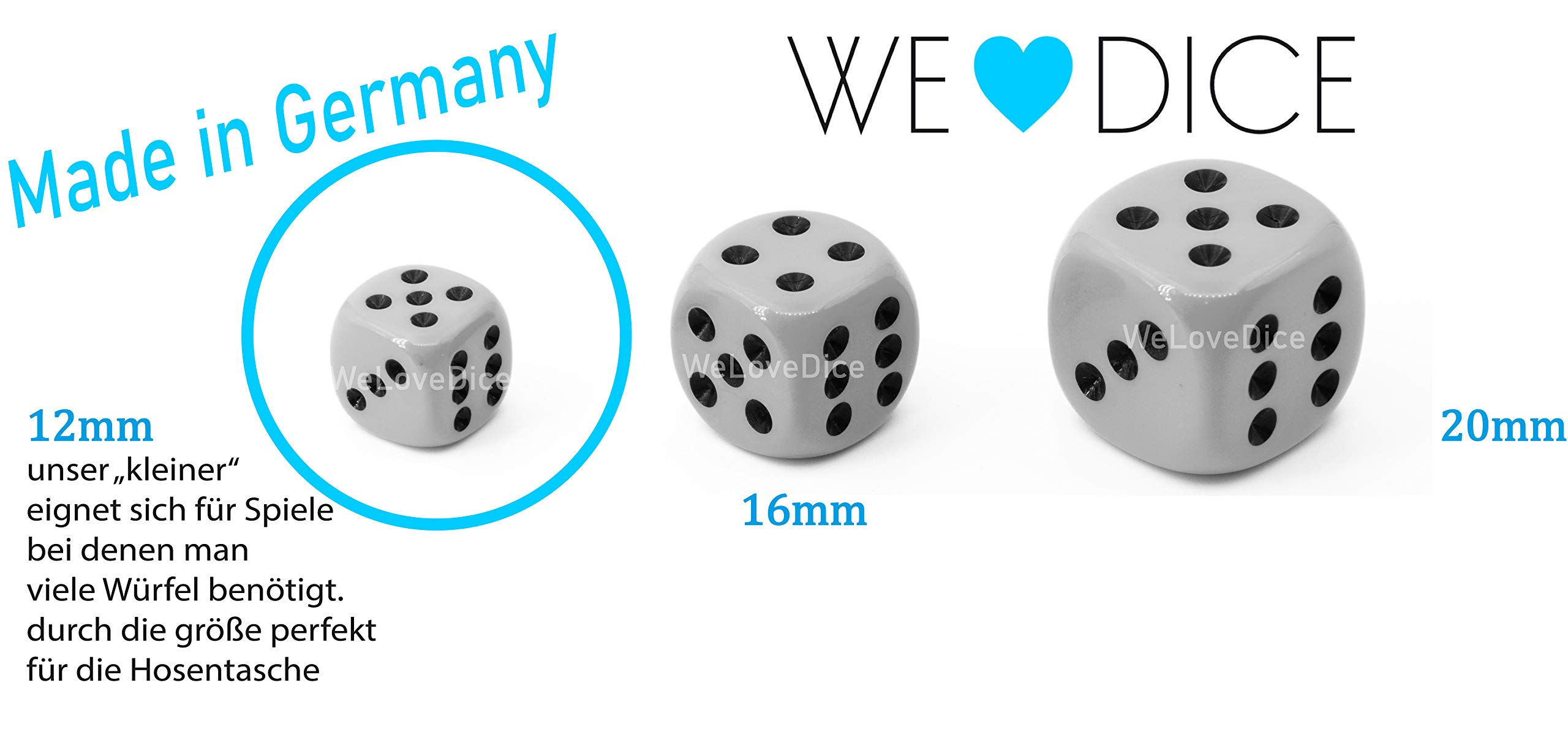 WeLoveBeads Dadi Acrilici Neon Rosso/Nero – 16 Mm, 5 Pezzi, Fatti In Germania